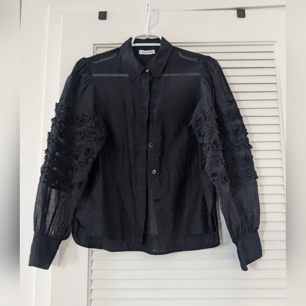 REBECCA TAYLOR Black Sheer Button-Up Blouse